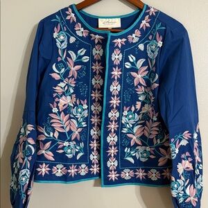 La Bellum blue Embroidered Floral Embroidered Jacket